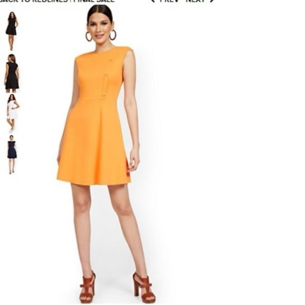 New York & Co. SIDE-BUTTON FLARE DRESS - CITY KNITS Mandarin Orange Plus XXL - Picture 5 of 6